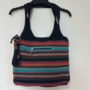 The SAK Boho Multicolor Stripe Crochet Zipper Hippie Shoulder Bag